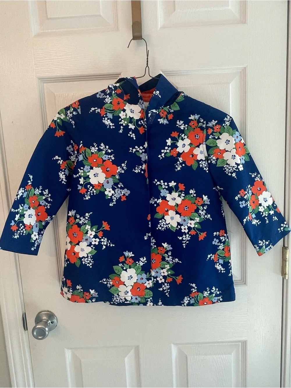 Gymboree Navy Floral Pea Coat with Orange & White Blooms